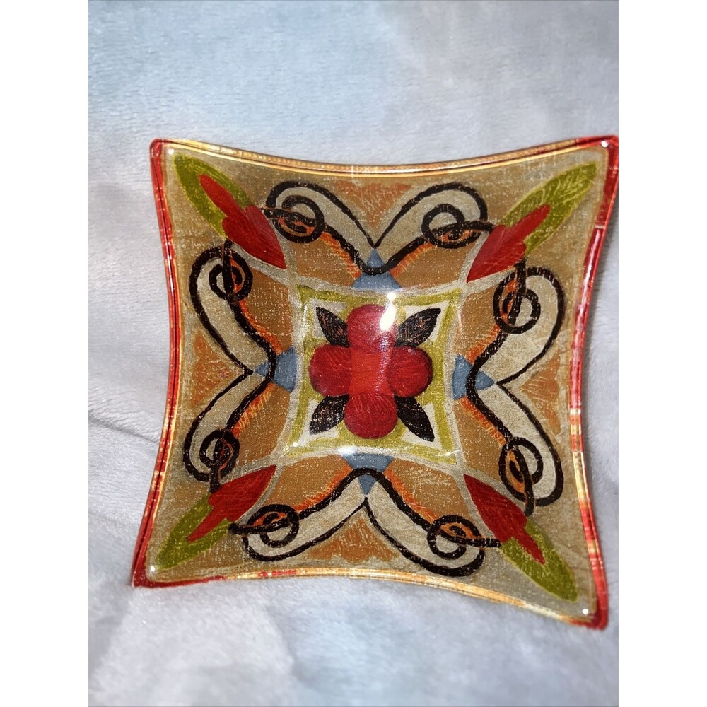 Bowl Candy Trinket Dish Fused Art Glass Translucent Flower Bohemian 5x5